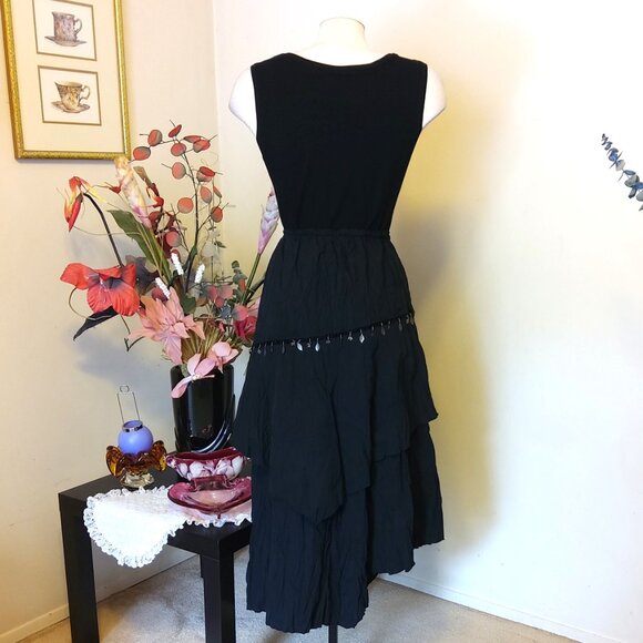 NWT Women Black 2-Layers of Tiered Lined Elastic High Waist Asymmetrical Skirt - Picture 9 of 15